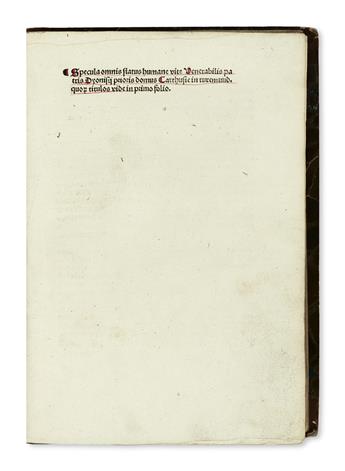 INCUNABULA  DIONYSIUS, the Carthusian [i. e., DENIS VAN LEEUWEN], attributed to. Specula omnis status vitae humanae.  1495